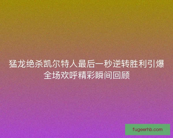 猛龙绝杀凯尔特人最后一秒逆转胜利引爆全场欢呼精彩瞬间回顾